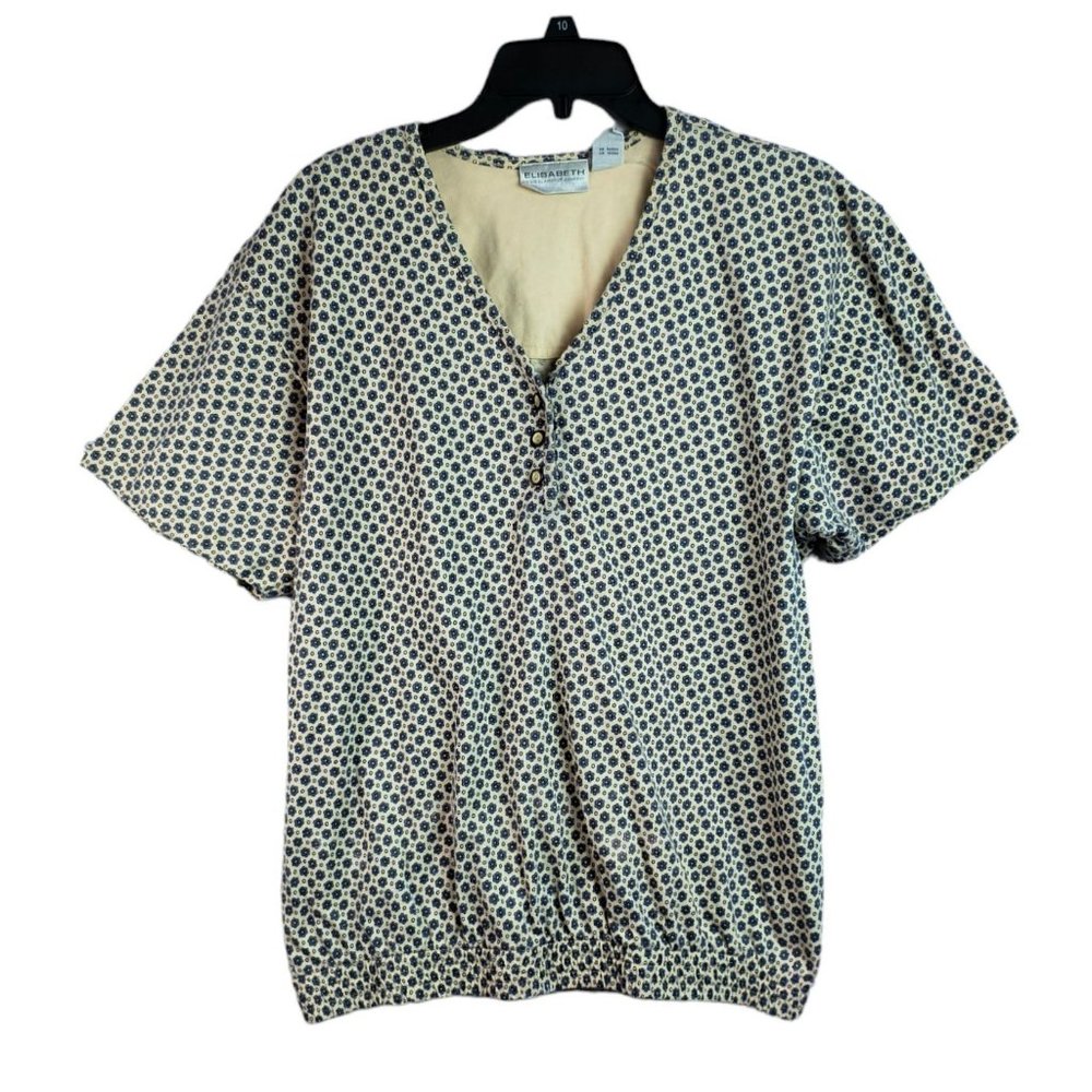 Vintage Elisabeth floral vneck scrunch bottom blouse sz 1